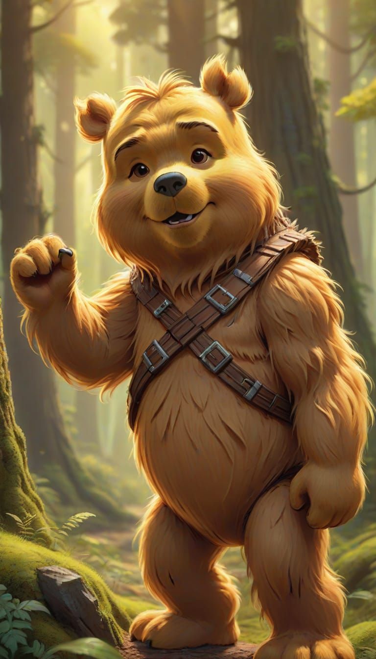Winnie the Pooh & Chewbacca Hybrid in Forest Digital Paintin...