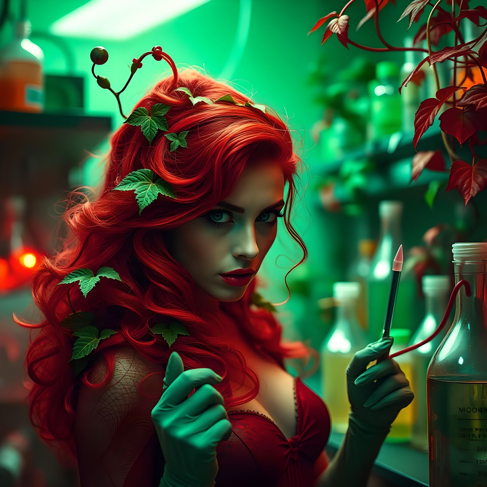 Marvel Style Poison Ivy in Green Laboratory