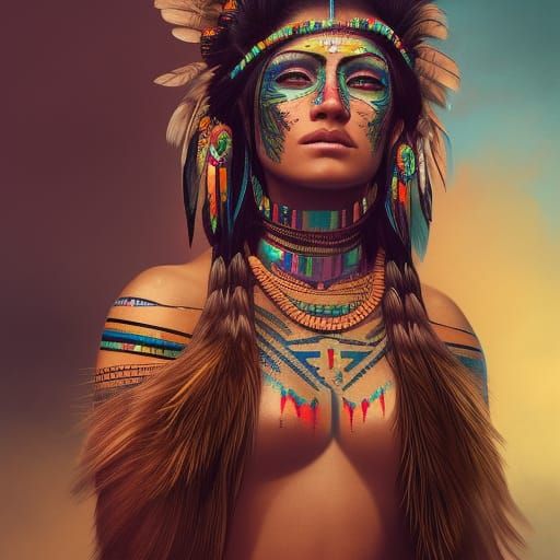 Aztec Warrior Queen Portrait in Detailed Digital Art