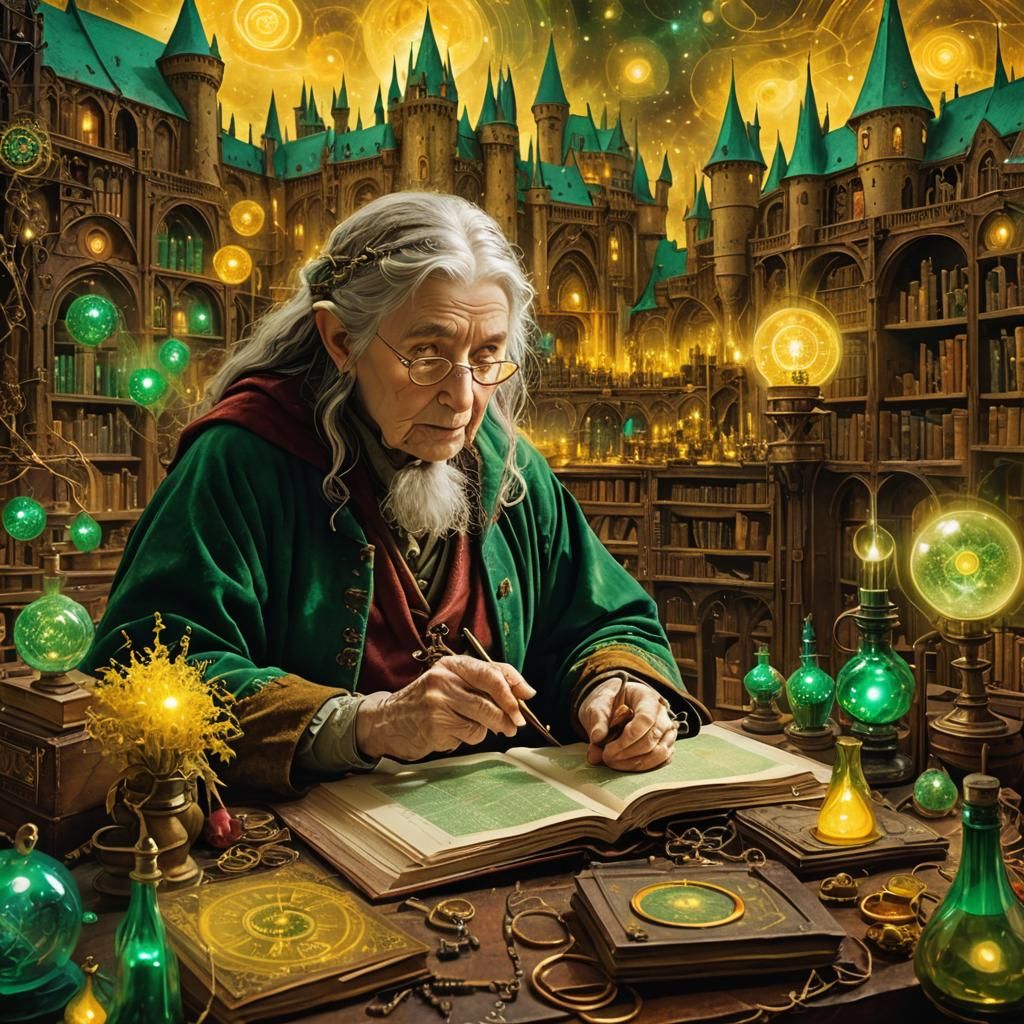 Hobbit Scholar in Mystical Archives, Alcohol Ink Style