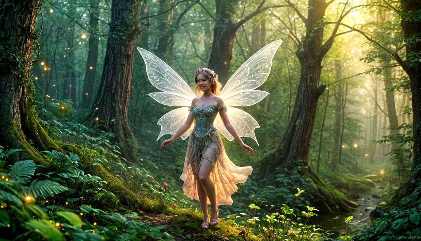 Pastel Fairy in Magical Forest, Ethereal Fantasy Art
