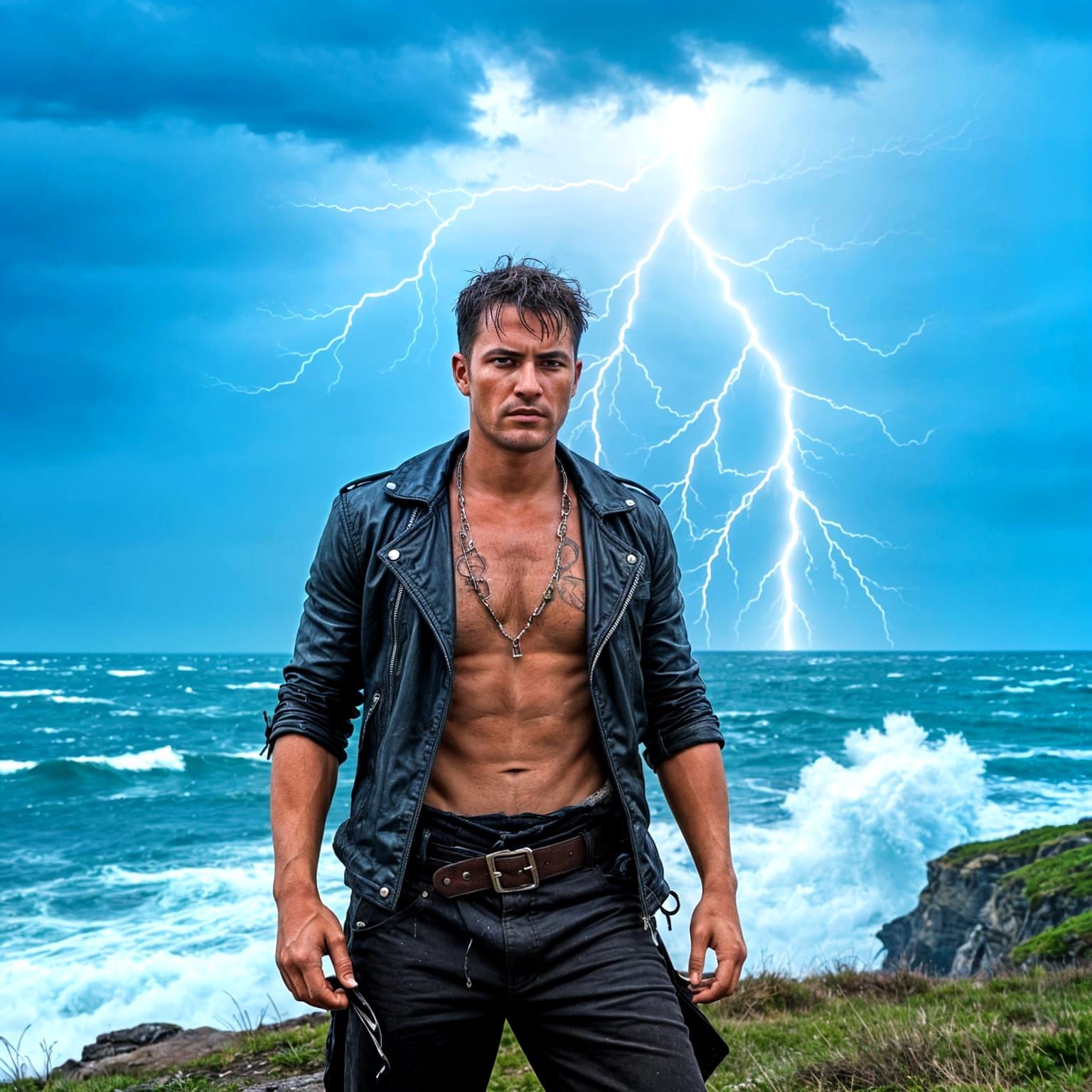 Dramatic Portrait of a Rebel Overlooking a Stormy Sea