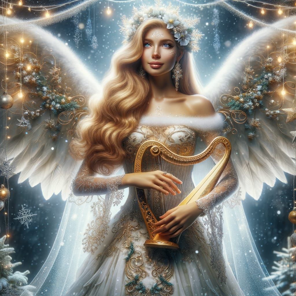 Radiant Christmas Angel with Golden Harp