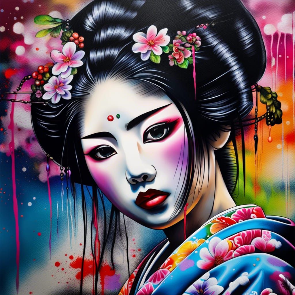 Beautiful Geisha in Graffiti Art Style