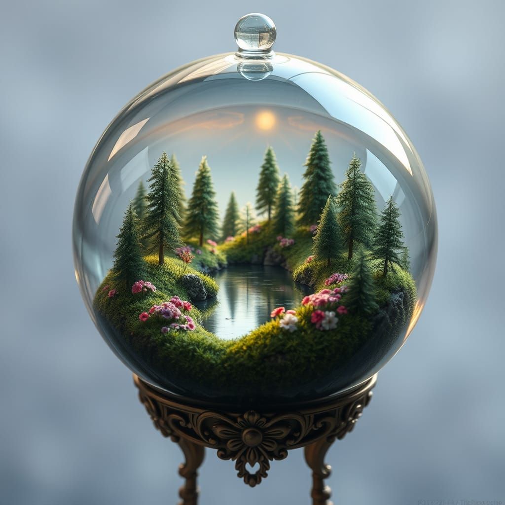 Ethereal Forest Scene within Glass Orb