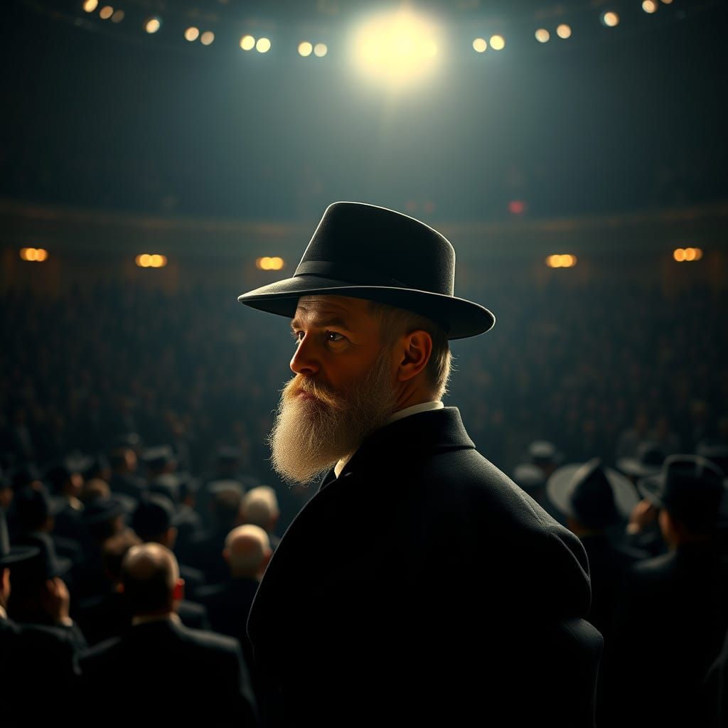 Ultra-Orthodox Man Walks Towards the Podium