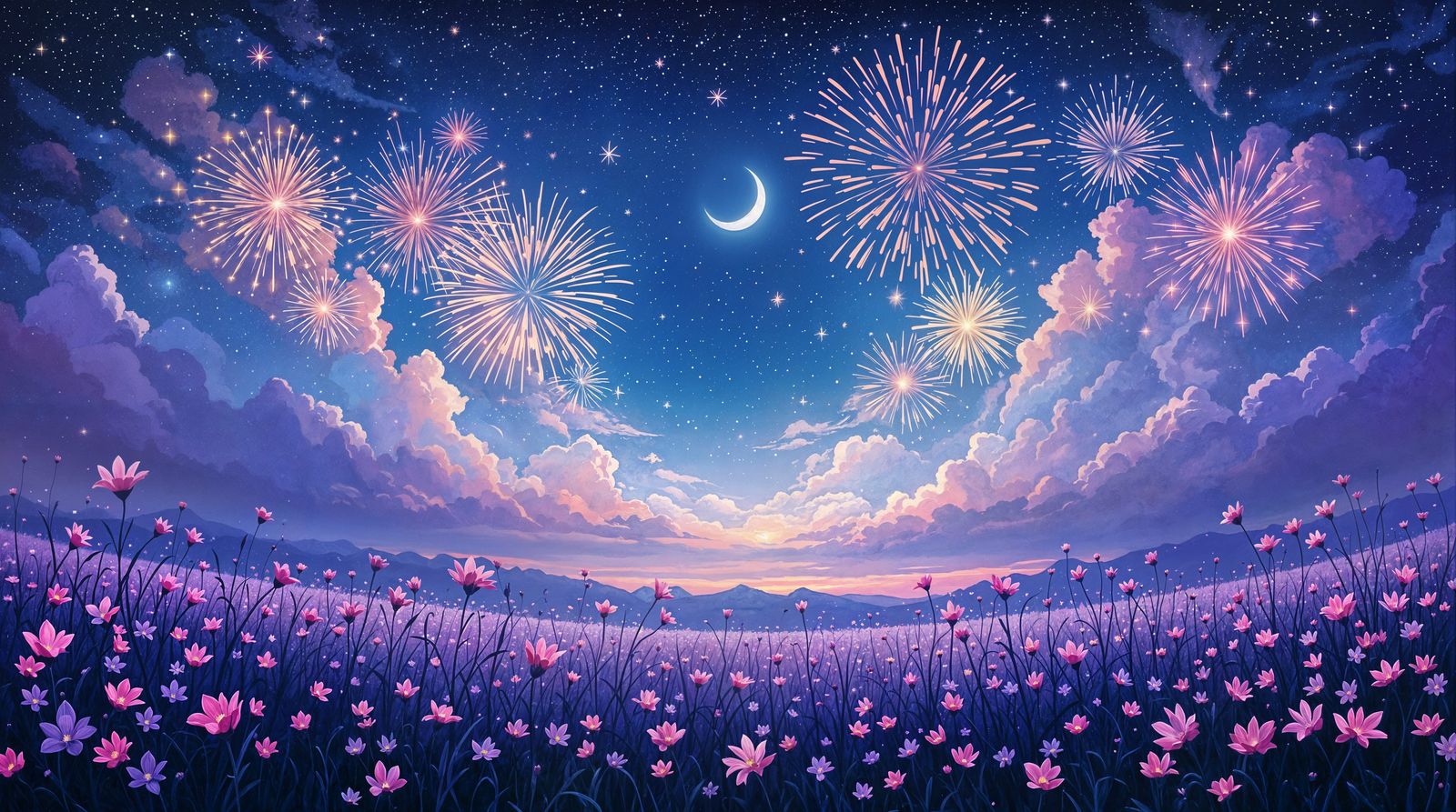 Dreamy Nighttime Celebration in Whimsical Landscapes