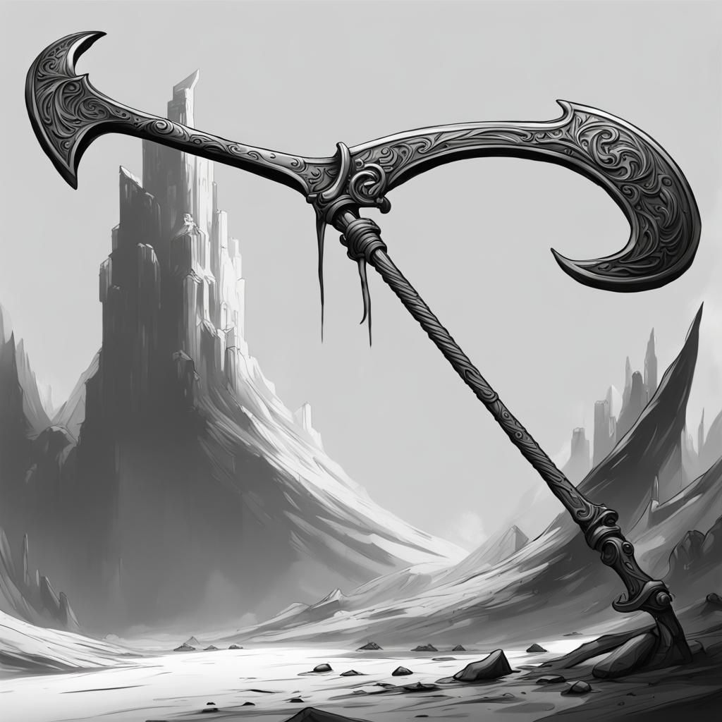 Detailed Scythe Sketch in Black and White