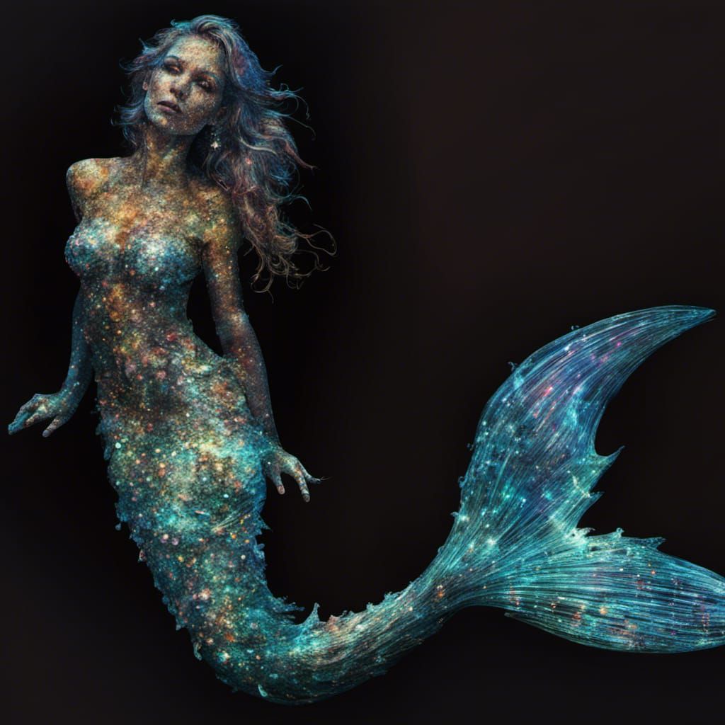 Holographic Fractal Fish Mermaid in Tron Legacy Style