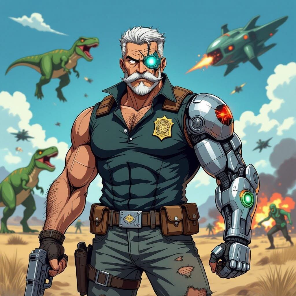 Anime Police Officer Battles Dinosaurs, Zombies, and Aliens