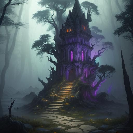 Mystical Forest Village in Dark Fantasy Style