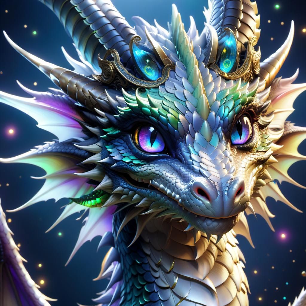 Adorable Multichromatic Dragon Portrait in Anime Style