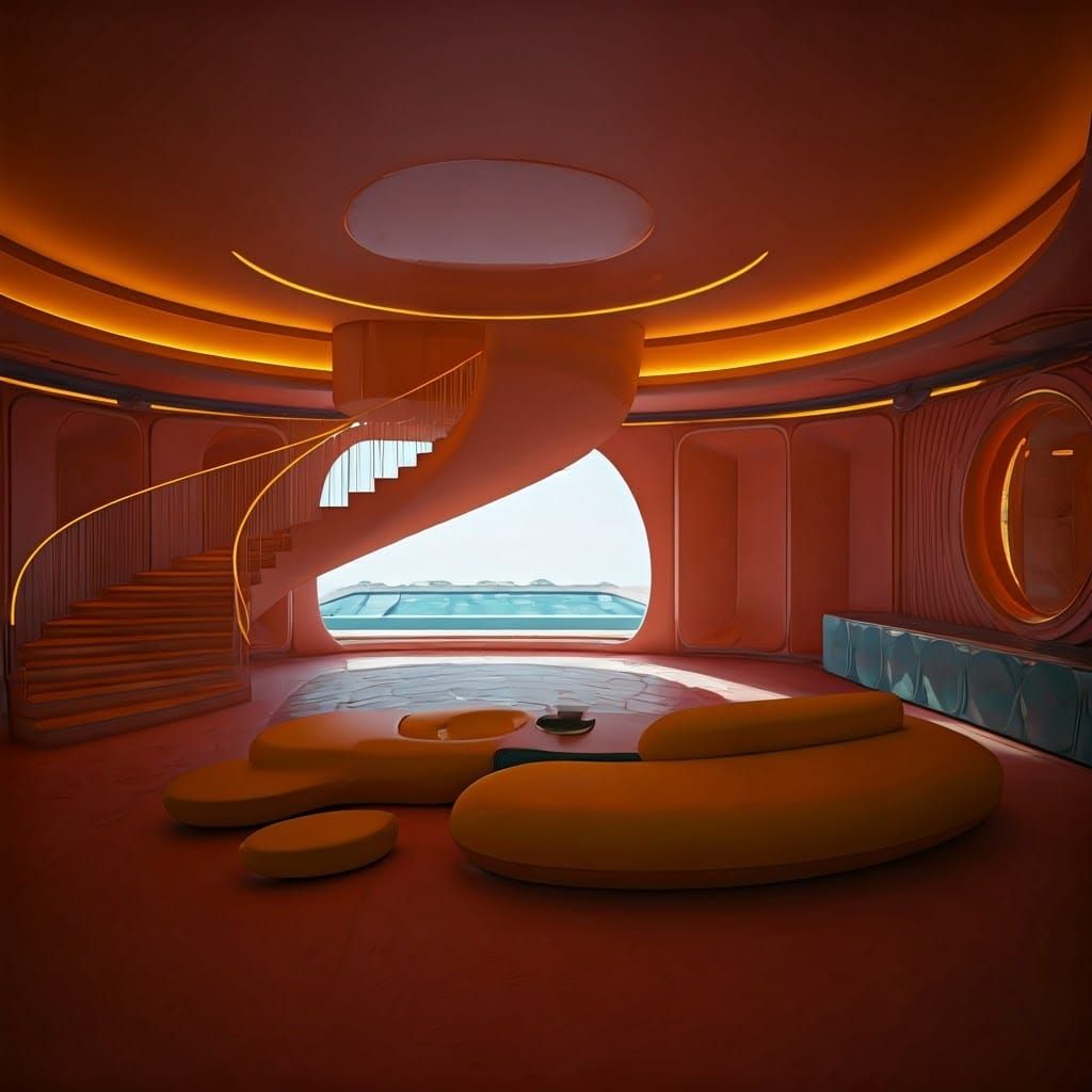 Space Age Living Room in Cerise and Blue