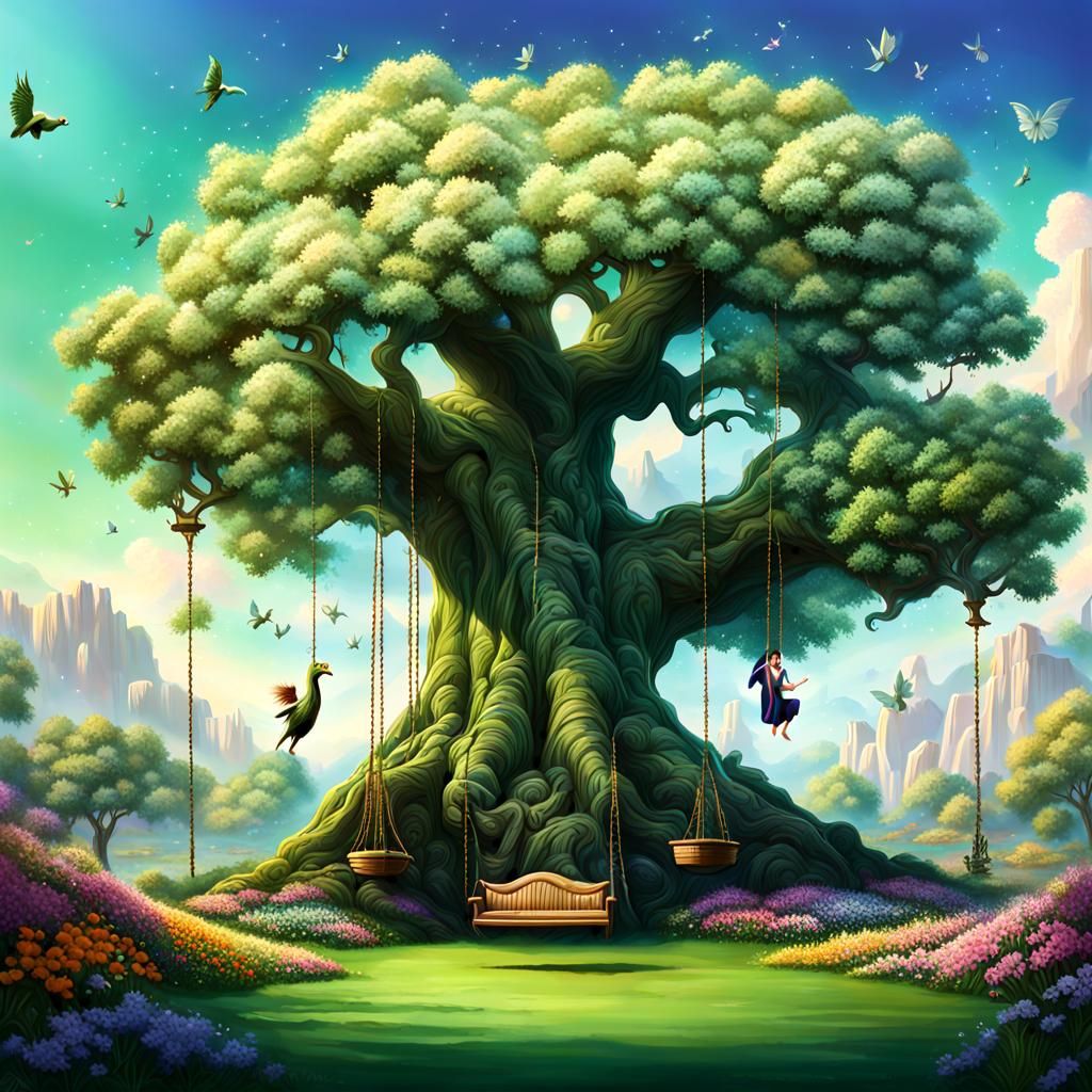 Giant Fairy Tree with Maleficent Figure, Hyperrealistic Art
