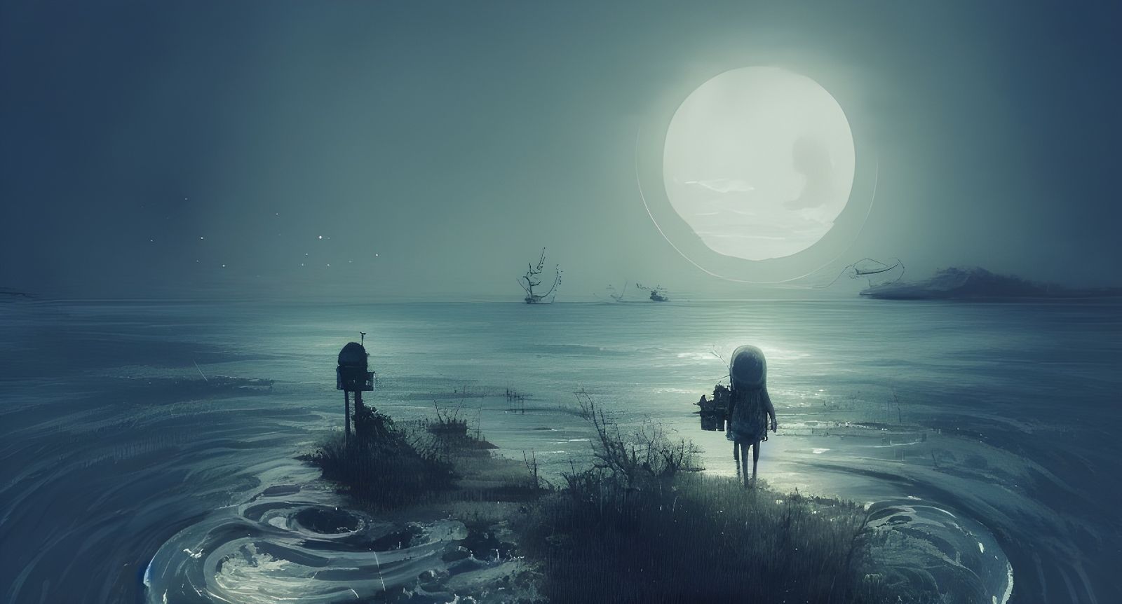 White Ghost by the Ocean, Digital Illustration