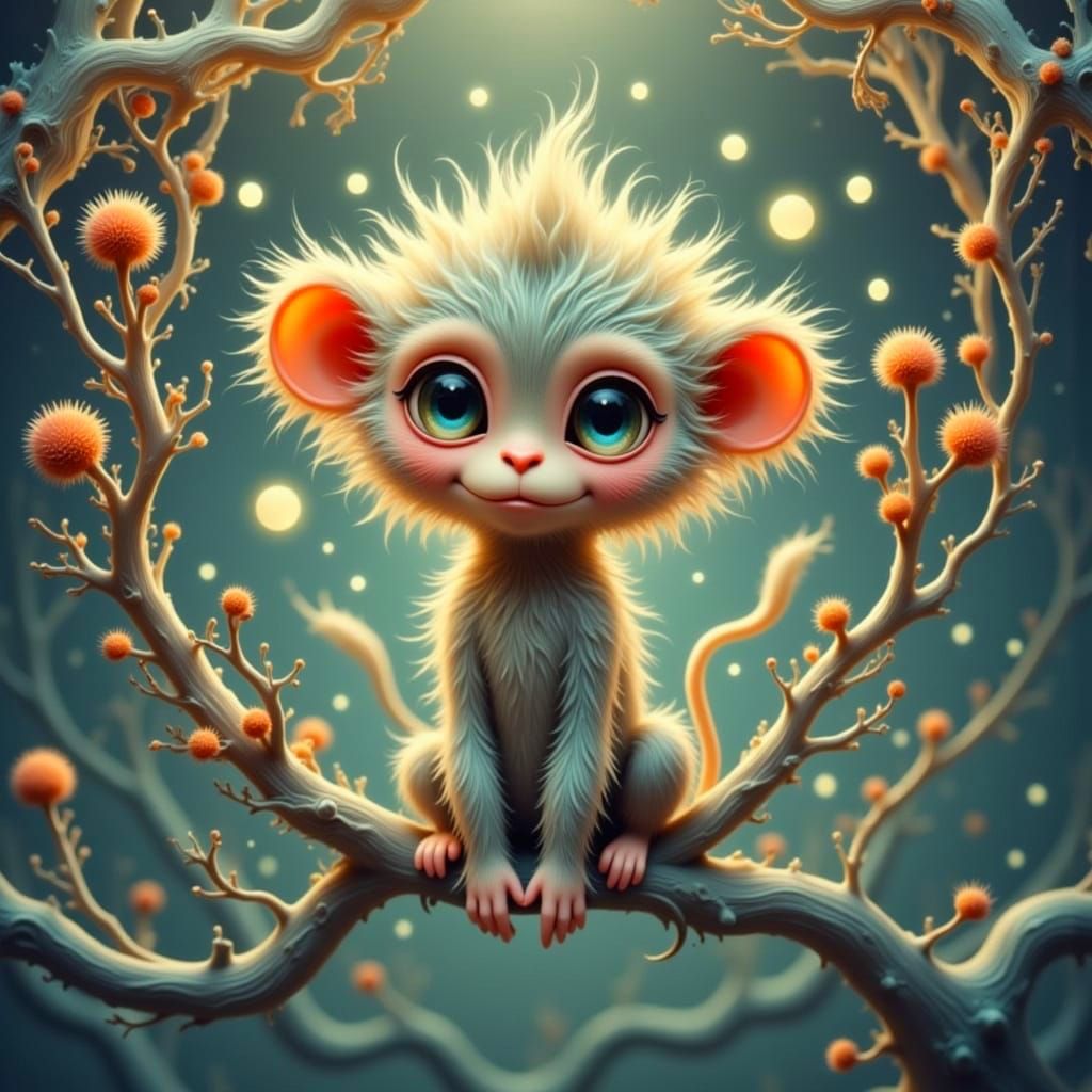 Chibi Monkey Plays in Whimsical Forest
