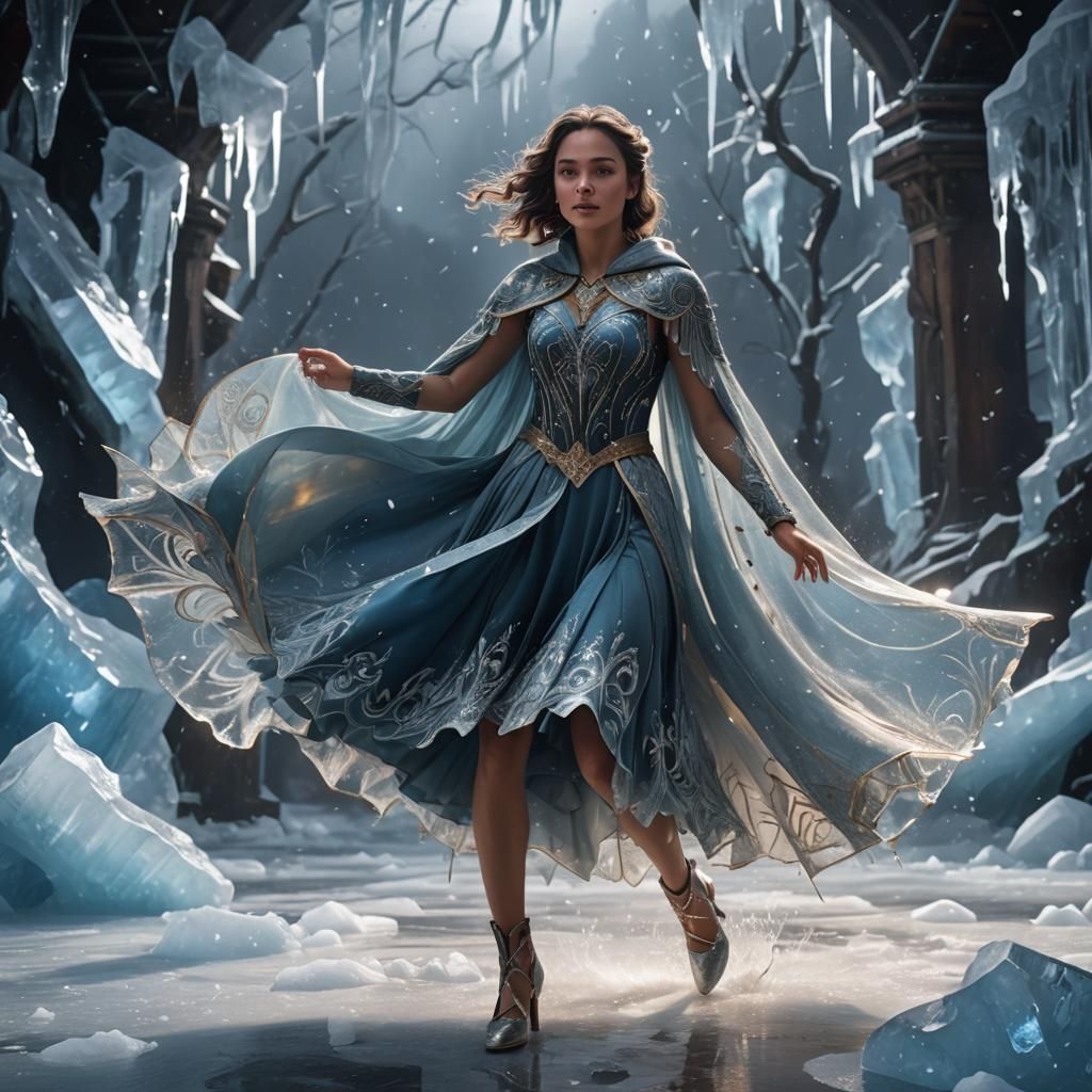 Dancing Woman Surrounded by Ice: Fantasy Concept Art