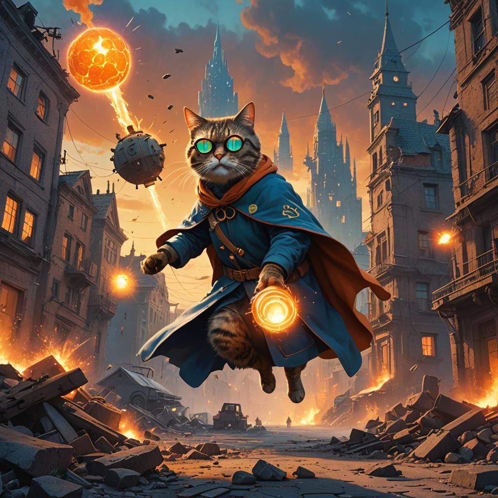 Magical Cat Throws Bomb in Ruined City