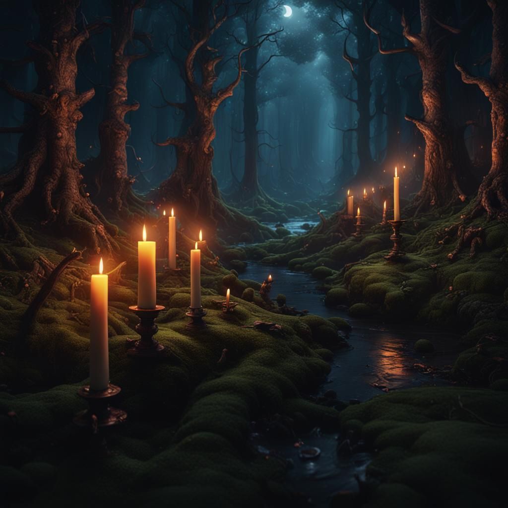 Candlelit Forest: Detailed Matte Painting