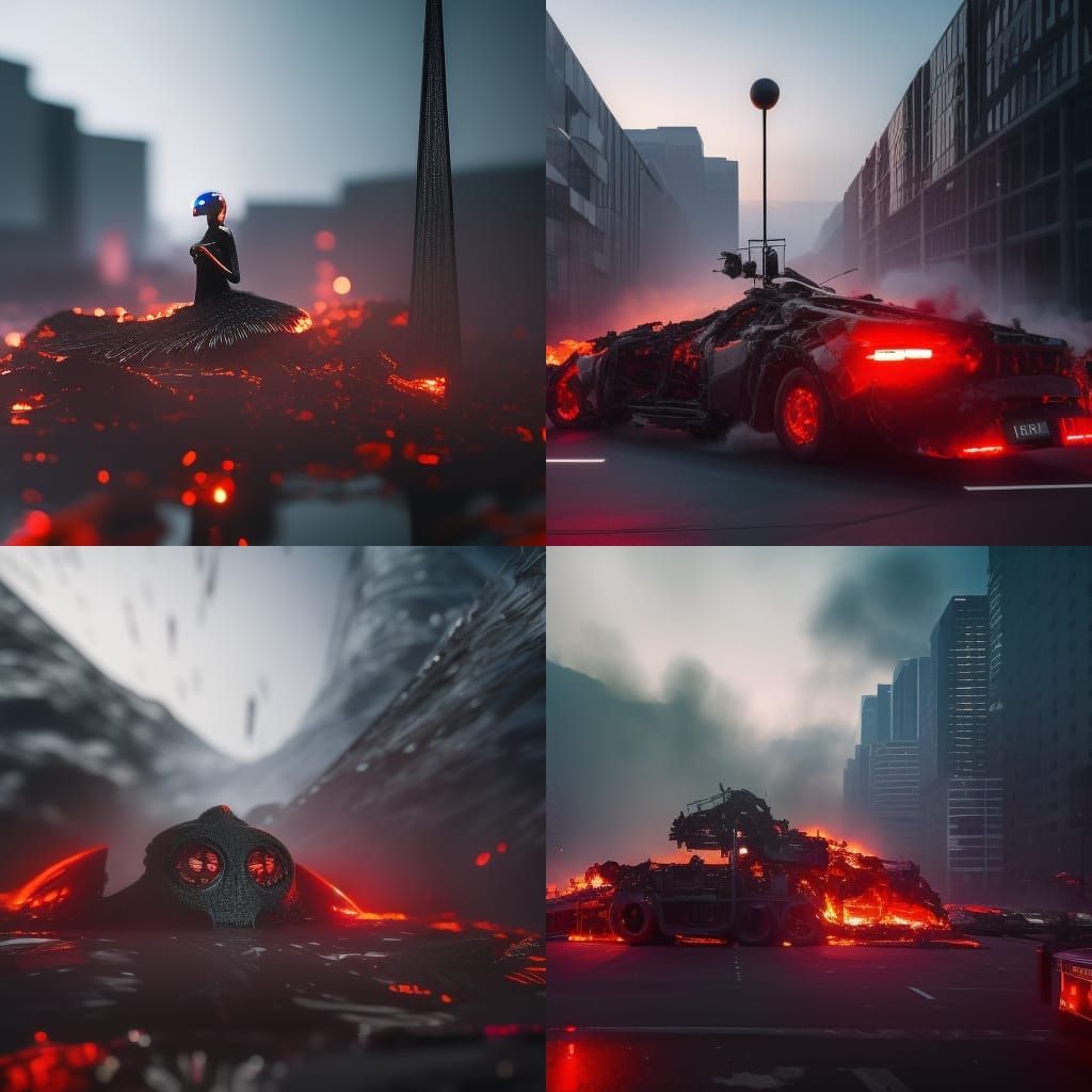 Cyberpunk Black Swan in Burning Sea