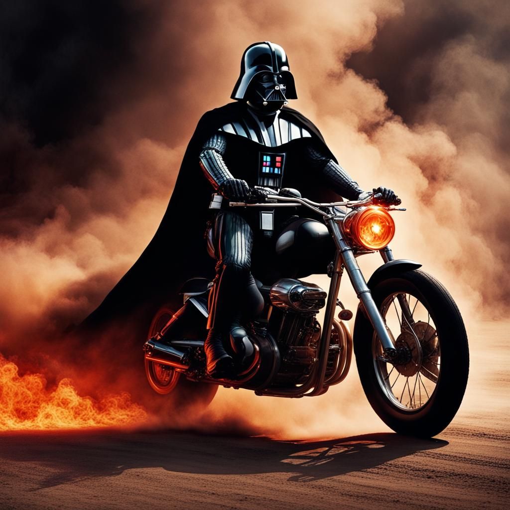 Darth Vader Rides Motorcycle Through Fire