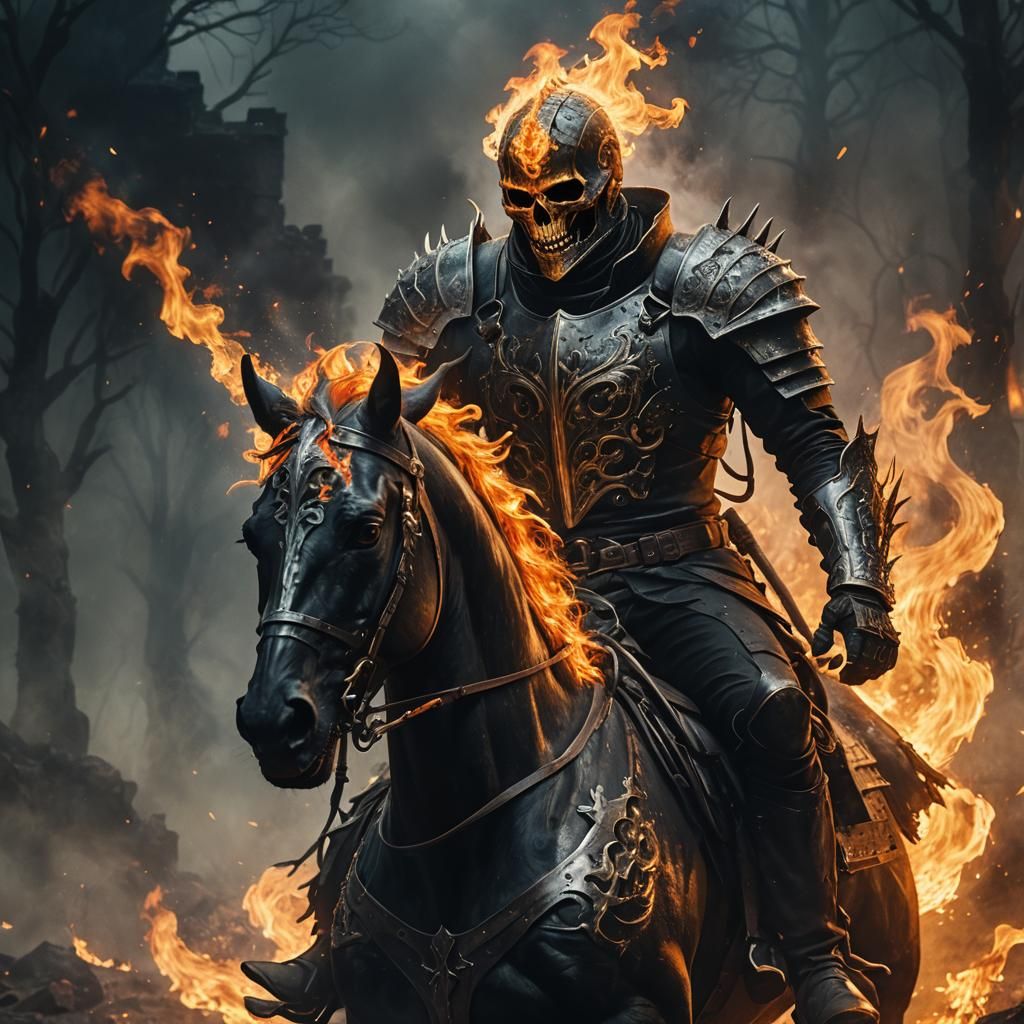 Ghost Rider Knight in Hellish Dark Fantasy