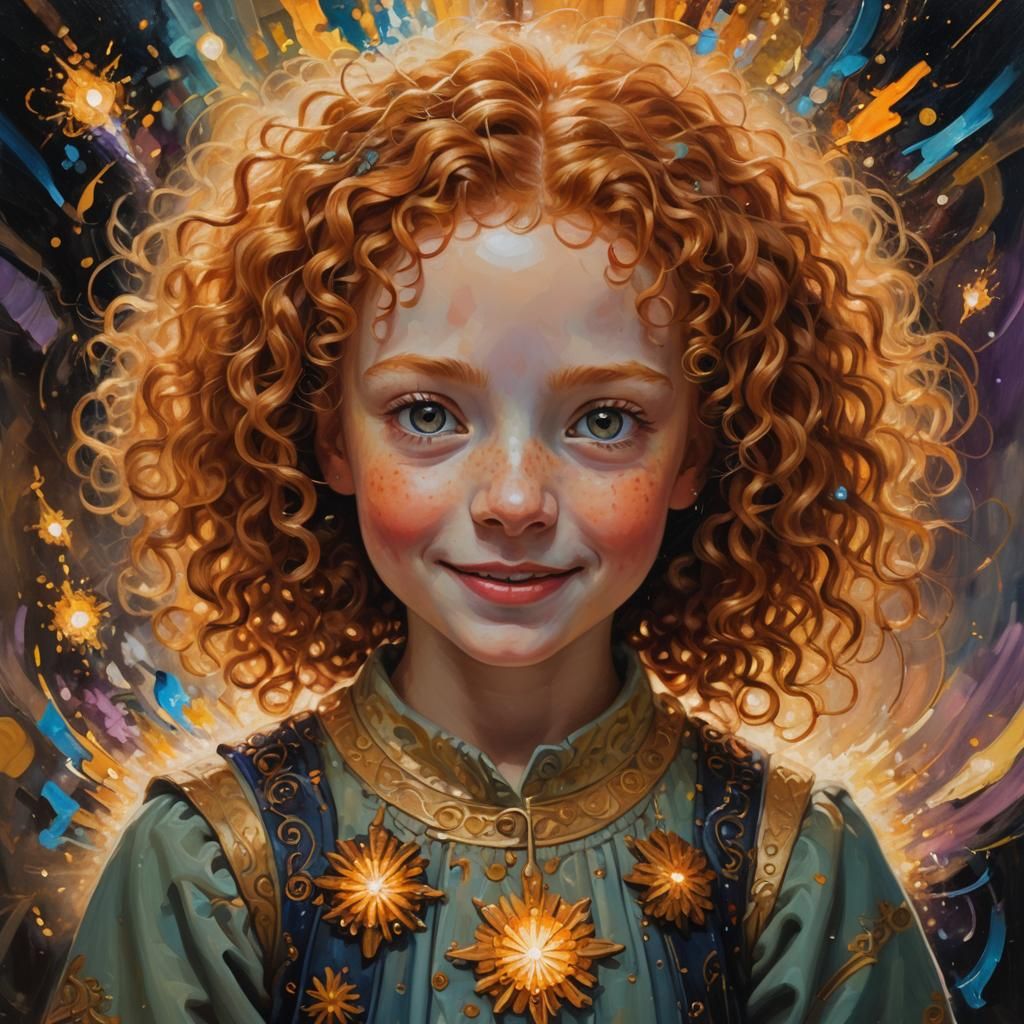 Mischievous Ginger Girl Portrait in Oil Painting