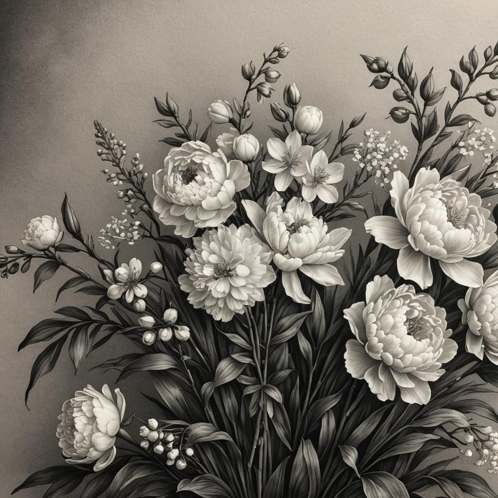 Expressive Charcoal Drawing of a Bouquet