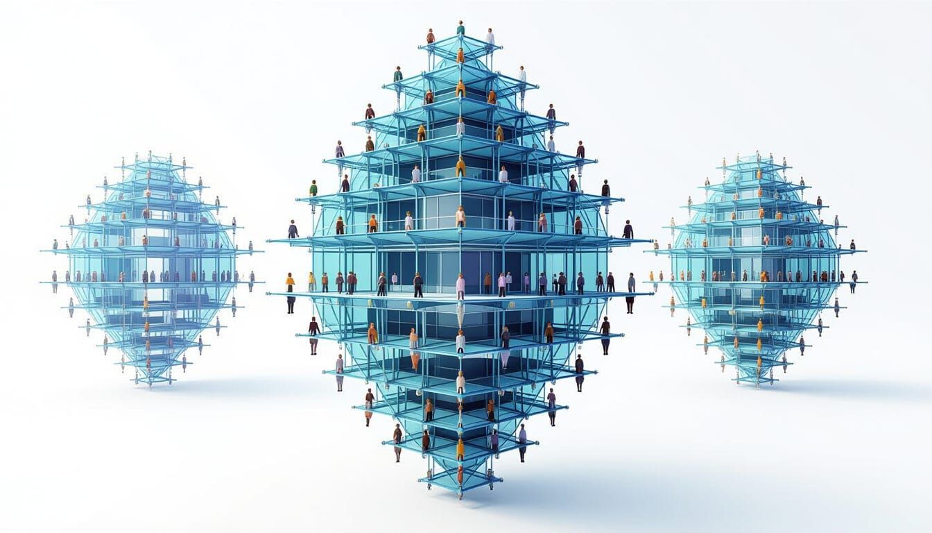 Hyperdimensional Electric Building with Meditating People