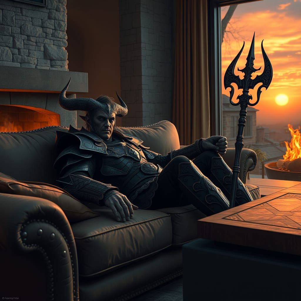 Exhausted Diablo Druid Resting in Modern Home