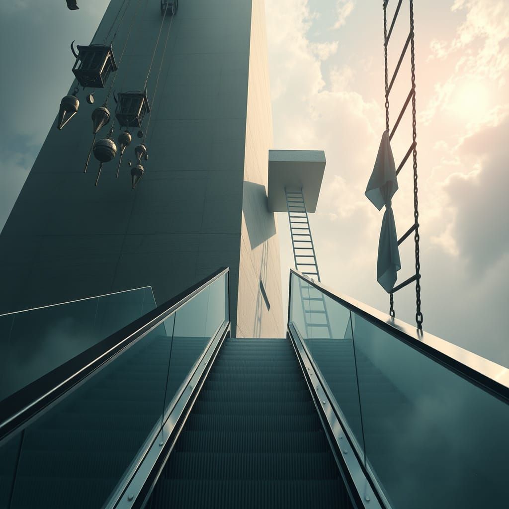 Ascending Dreamscape: Glass Escalator to the Celestial Colum...