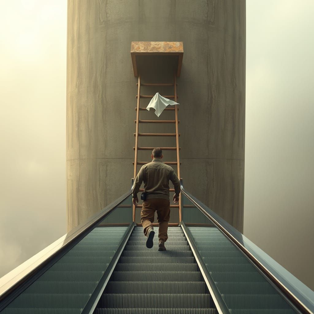 Ascending to the Concrete Monolith in a Futuristic Dreamscap...