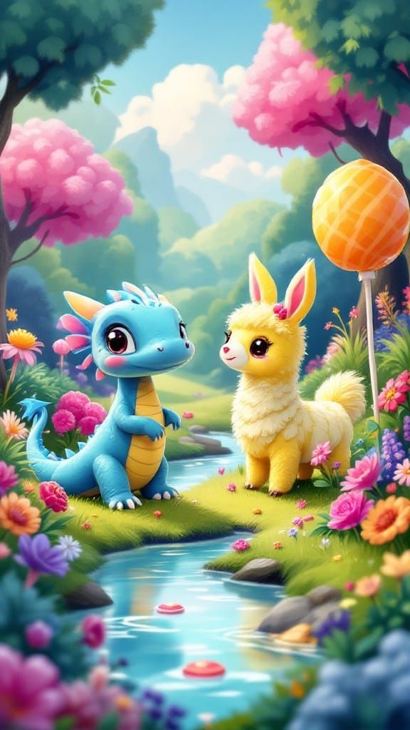 Blue Dragon and Llama Explore Candy Land
