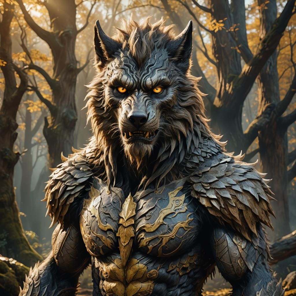 Detailed Matte Painting: Werewolf-Man Hybrid Portrait