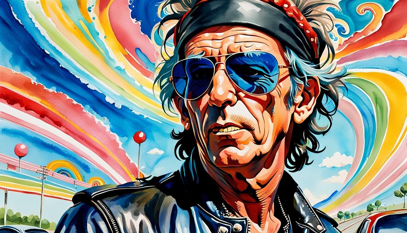 Keith Richards Portrait on Highway in Pop Art Style