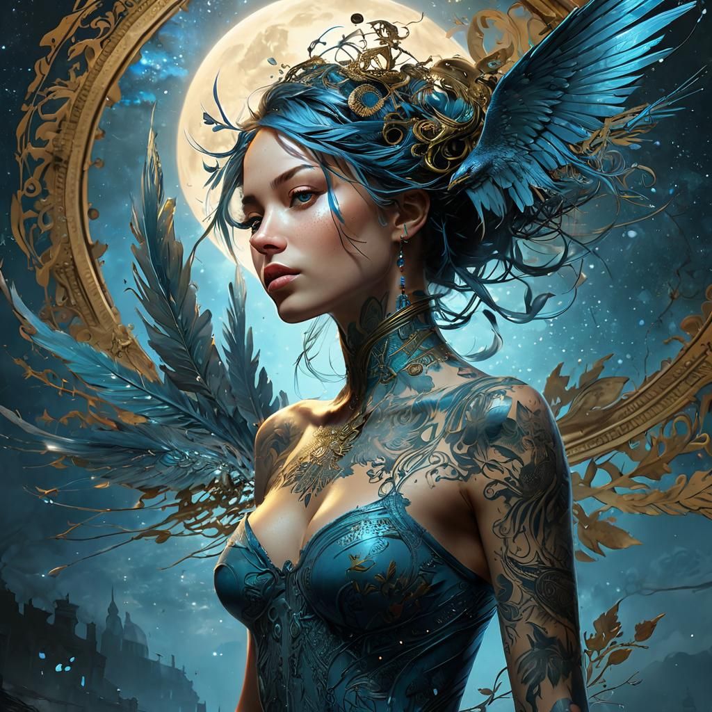 Blue Spirit Woman in Rococo Comic Style