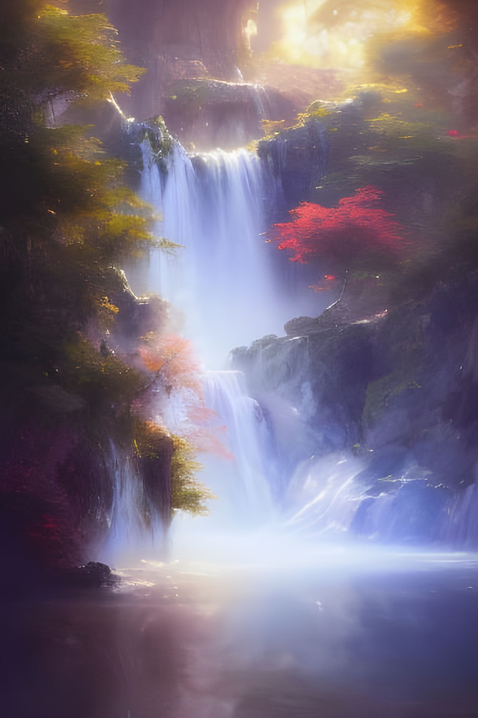 Cosmic Waterfalls: Serene Fantasy Art