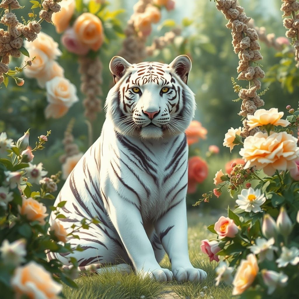 White Tiger in 19th Century English Garden