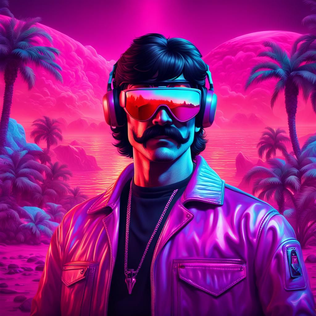 Dr Disrespect in Vaporwave Style, Wide-Angle View