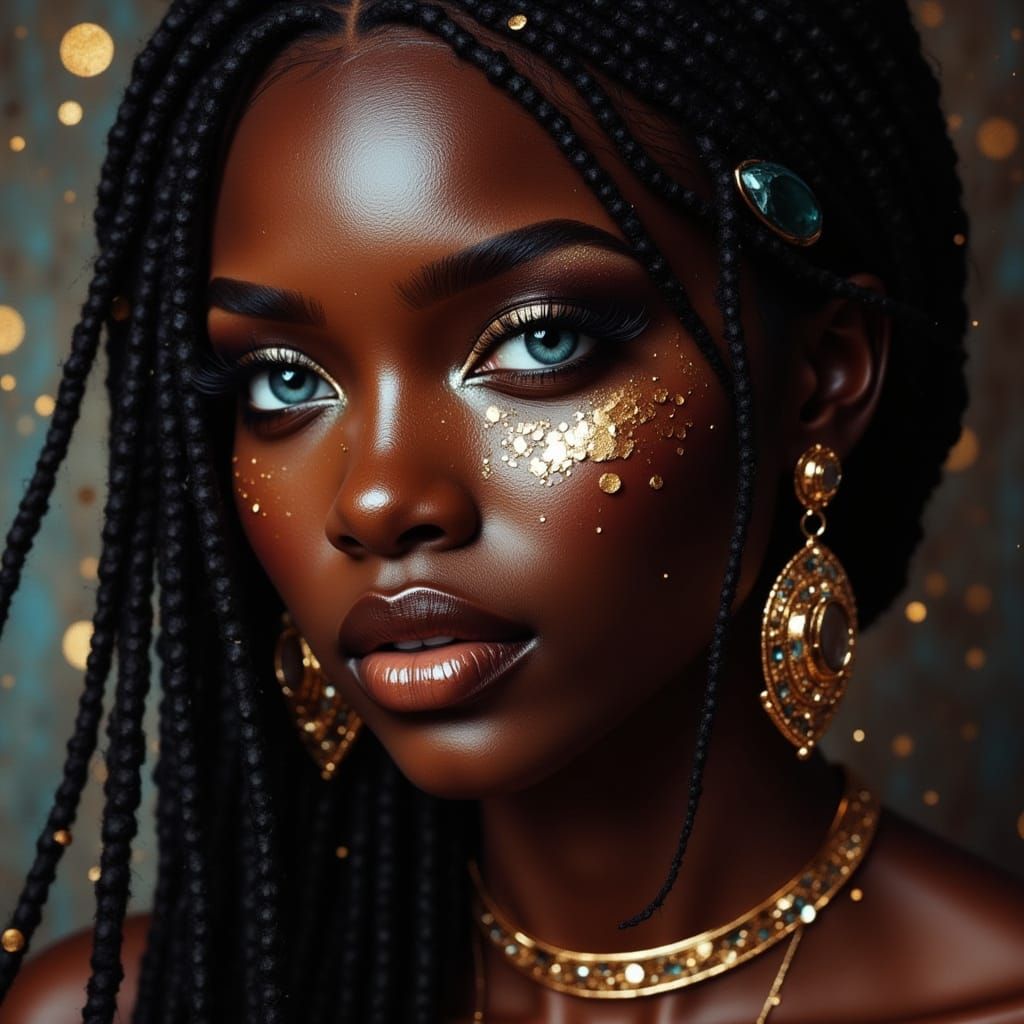 Beautiful Black Goddess with Celestial Magic, Vogue Photogra...