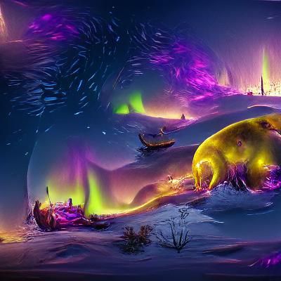 Aurora Borealis as Polar Animals in Galaxy Skies