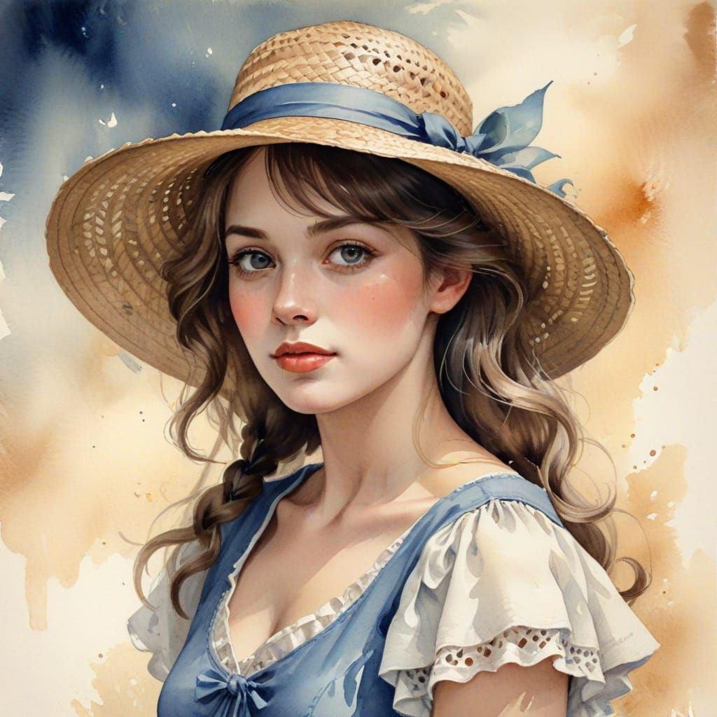 Woman in Early 20th Century Dress, Watercolor Style