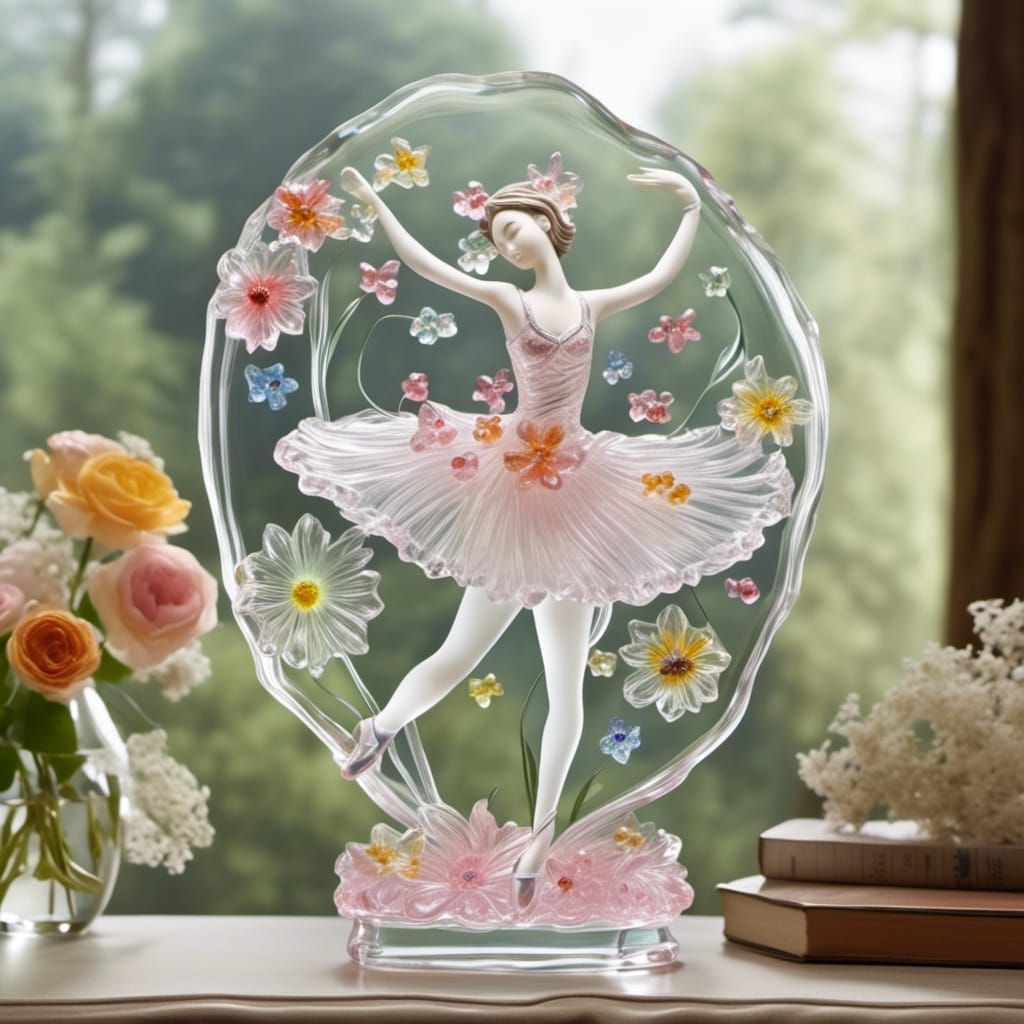 Translucent Ballerina Glass Sculpture with Flowers