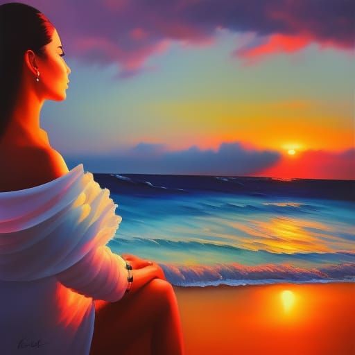 Girl at Sunset: Watercolor Splash Art Portrait