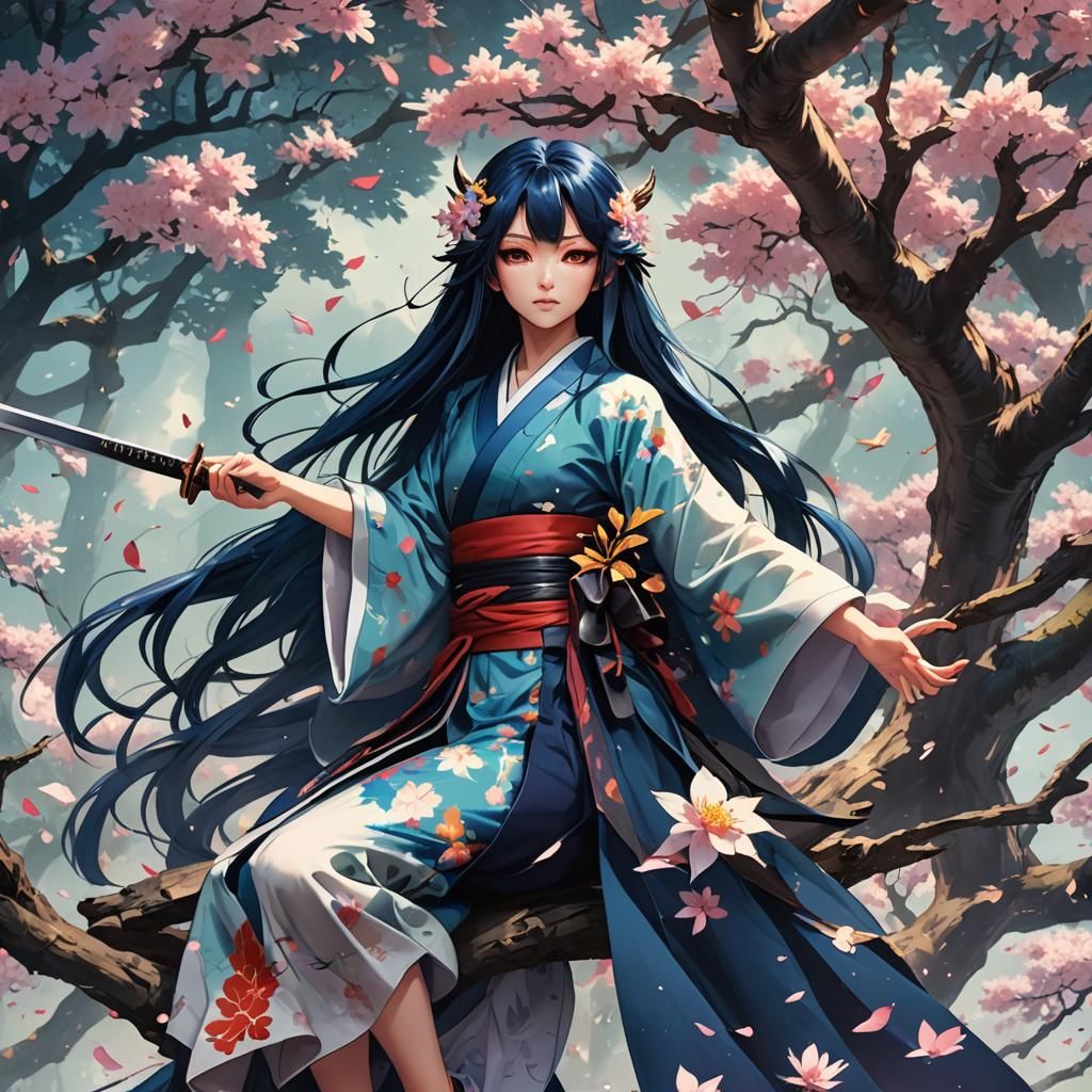 Demon Girl with Wings in Anime Style