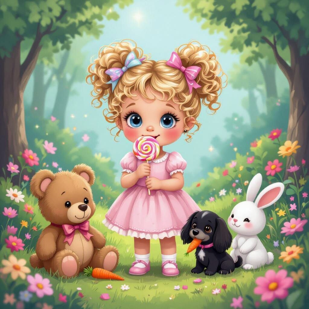 Whimsical Princess in Fairy Forest, Sanrio-Style Digital Art