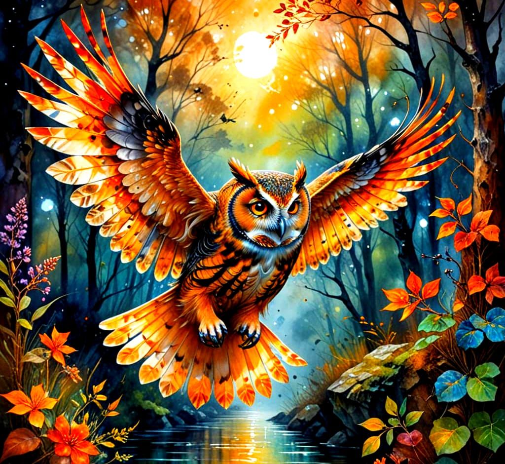 Owl in Vibrant Flight