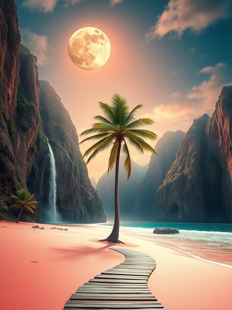 Komodo Island Pink Beach Under Moonlight