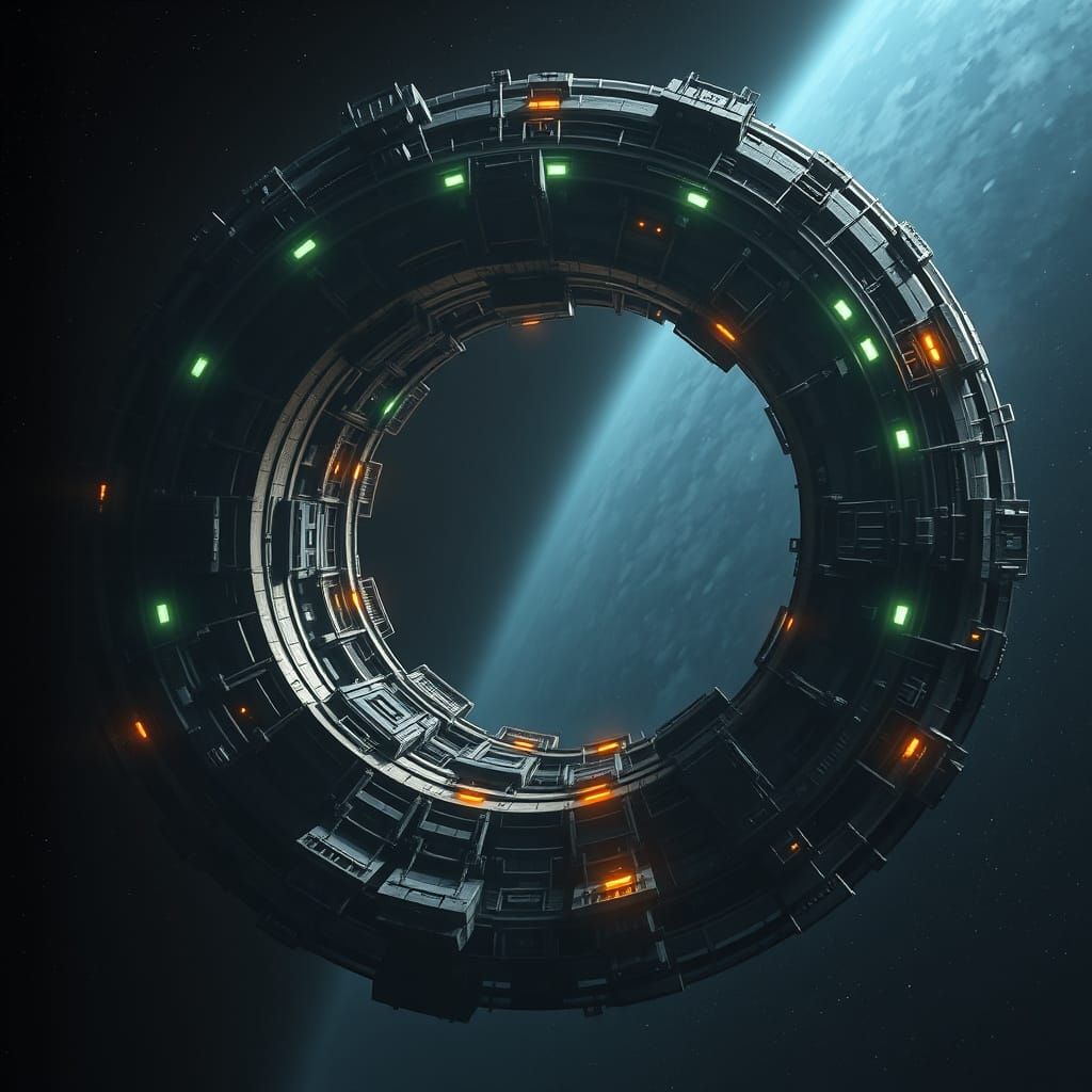 Ancient Ring-Shaped Space Station in Orbit around Thaxaar II...