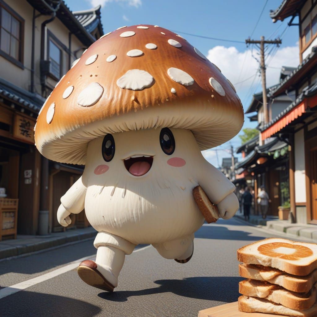Anime Mushroom Mascot Runs Through Kyoto